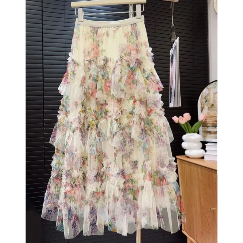 Модная длинная юбка из сетчатого тюля с цветочным принтом, женская юбка с высокой талией и оборками, винтажная, летняя, элегантная, повседневная одежда
Модная длинная юбка из сетчатого тюля с цветочным принтом, женская юбка с высокой талией и оборками, винтажная, летняя, элегантная, повседневная одежда