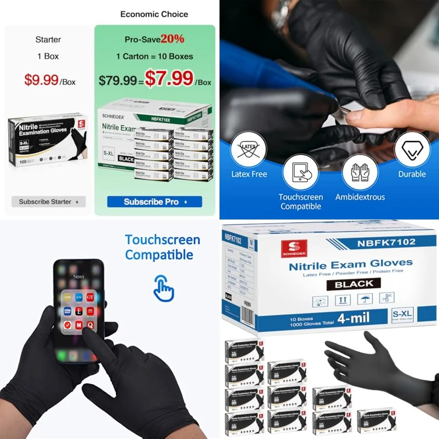Schneider Nitrile Exam Gloves, 4 Mil Black Gloves Disposable Latex Free Powder Free, Food Safe for Cooking, Food Prep, Clean
Schneider Nitrile Exam Gloves, 4 Mil Black Gloves Disposable Latex Free Powder Free, Food Safe for Cooking, Food Prep, Clean