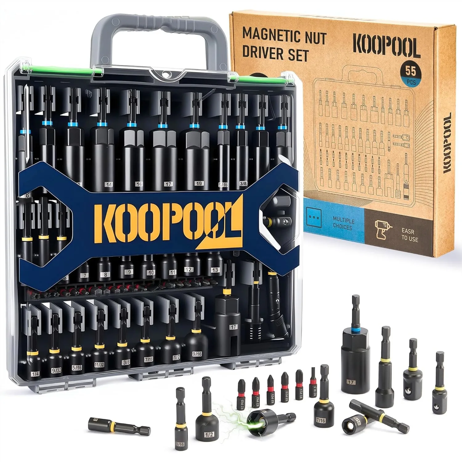 Magnetic Socket Set for Impact Driver, Nut Driver Bits with Adapters, SAE Metric Sizes, Case
Magnetic Socket Set for Impact Driver, Nut Driver Bits with Adapters, SAE Metric Sizes, Case