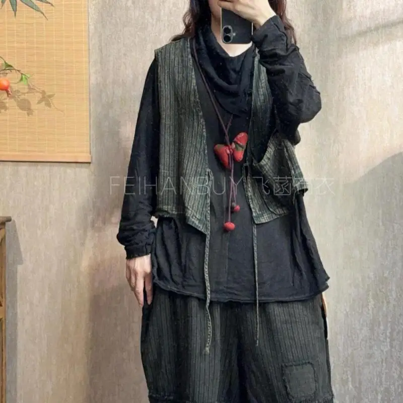 New Arrival Spring Autumn Arts Style Women Vintage Striped Sleeveless Short Coats Double Pockets Open Stitch V-neck Vest BY69
New Arrival Spring Autumn Arts Style Women Vintage Striped Sleeveless Short Coats Double Pockets Open Stitch V-neck Vest BY69