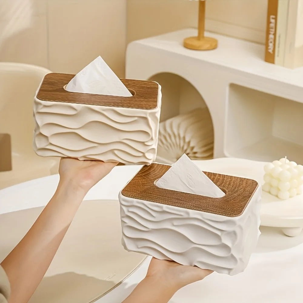 Wave Textured Tissue Box Holder with Wooden Lid Plastic Desktop Napkin Organizer for Home Living Room Bathroom Office Decor 1pc
Wave Textured Tissue Box Holder with Wooden Lid Plastic Desktop Napkin Organizer for Home Living Room Bathroom Office Decor 1pc