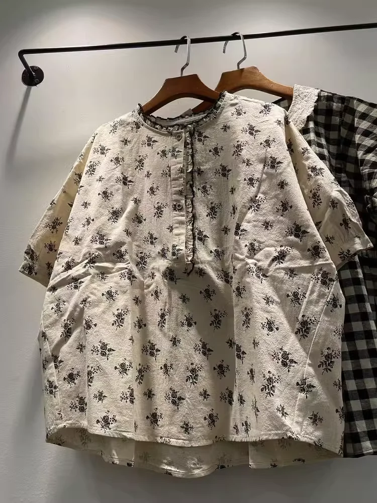Bust 124cm cotton print shirts short sleeve blouses for women Japan style vintage chic women blouse vintage clothing
Bust 124cm cotton print shirts short sleeve blouses for women Japan style vintage chic women blouse vintage clothing
