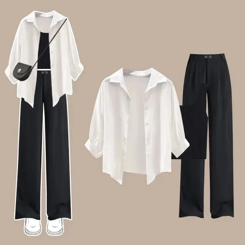 2026 Spring Summer New Korean Elegant Casual Tracksuit Matching Set Women Fashion Sunscreen Shirt+Vest+Loose Pants 3-Piece Suit
2026 Spring Summer New Korean Elegant Casual Tracksuit Matching Set Women Fashion Sunscreen Shirt+Vest+Loose Pants 3-Piece Suit