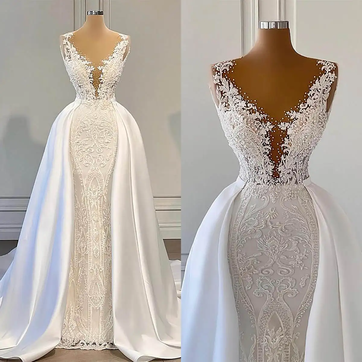 Exquisite Mermaid Wedding Dress Beaded Appliques O Neck Bride Gowns Detachable Sweep Train Satin Bridal Dresses Custom Made
Exquisite Mermaid Wedding Dress Beaded Appliques O Neck Bride Gowns Detachable Sweep Train Satin Bridal Dresses Custom Made