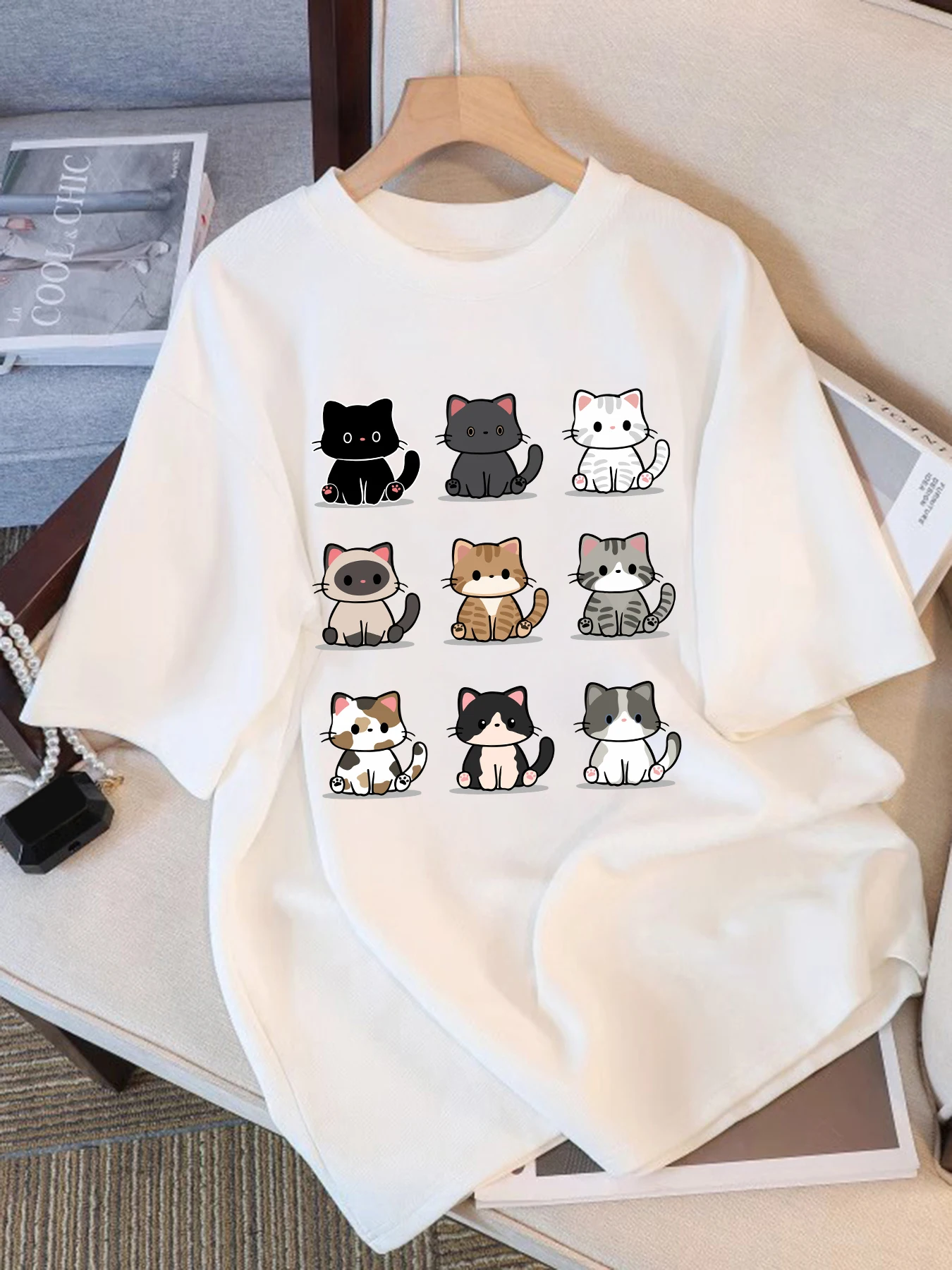 Cartoon Cute Cat Collection Printing Womens T-Shirts Loose Basics Tee Summer Short Sleeve Trendy O-Neck Cotton Hip Hop Top
Cartoon Cute Cat Collection Printing Womens T-Shirts Loose Basics Tee Summer Short Sleeve Trendy O-Neck Cotton Hip Hop Top
