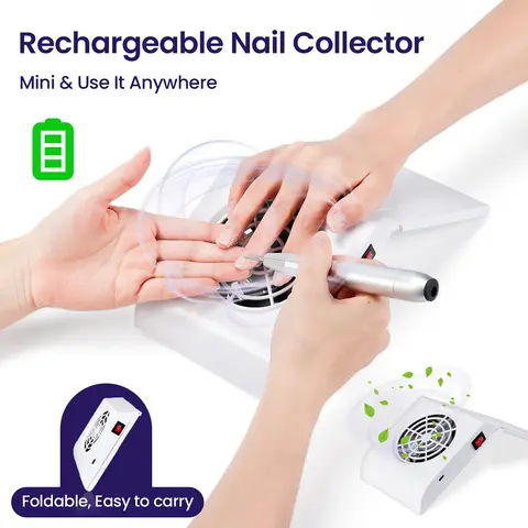 3300PRM Nail Dust Collector Low Noise Foldable Nail Dust Collector With 2 Reusable Filter bags Vacuum Fan Dust Extractor