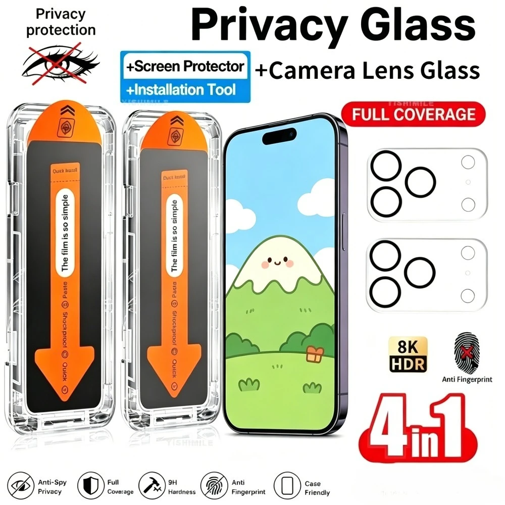 4-in-1 Privacy Full Screen Protector for iPhone 17 16 Pro Max Air 16e 17e Camera Lens Film for iPhone 15 14 13 12 Pro 15 14 Plus
4-in-1 Privacy Full Screen Protector for iPhone 17 16 Pro Max Air 16e 17e Camera Lens Film for iPhone 15 14 13 12 Pro 15 14 Plus