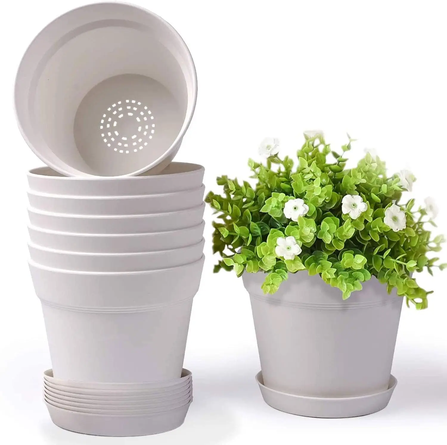 Plastic Planters with Drainage Holes, 8 Pcs 7.5 Inch Pots for Indoor Outdoor Flowers Succulents, Cream White
Plastic Planters with Drainage Holes, 8 Pcs 7.5 Inch Pots for Indoor Outdoor Flowers Succulents, Cream White