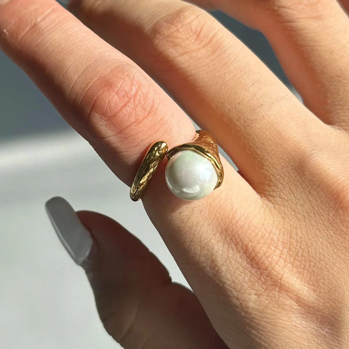 YHTOT Minimalist Pearl Ring 18K Gold Color Plated Stainless Steel Adjustable Round Pearl Ring Women's Jewelry
YHTOT Minimalist Pearl Ring 18K Gold Color Plated Stainless Steel Adjustable Round Pearl Ring Women's Jewelry