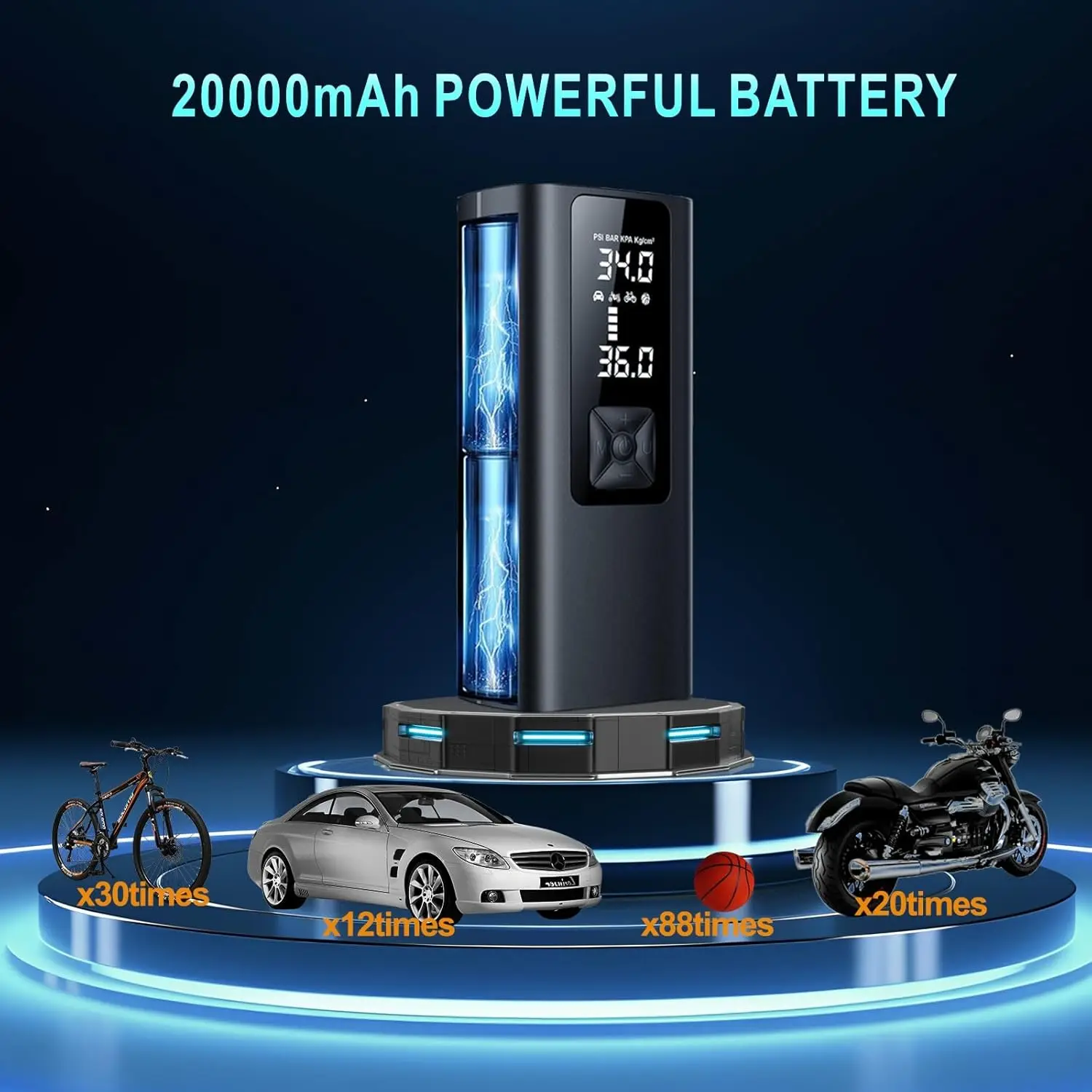 Tire Inflator Portable Air Compressor, 150 PSI & 3X Faster Cordless Air Pump for Car Tires, with Tire Pressure Gauge, LCD Dual
Tire Inflator Portable Air Compressor, 150 PSI & 3X Faster Cordless Air Pump for Car Tires, with Tire Pressure Gauge, LCD Dual