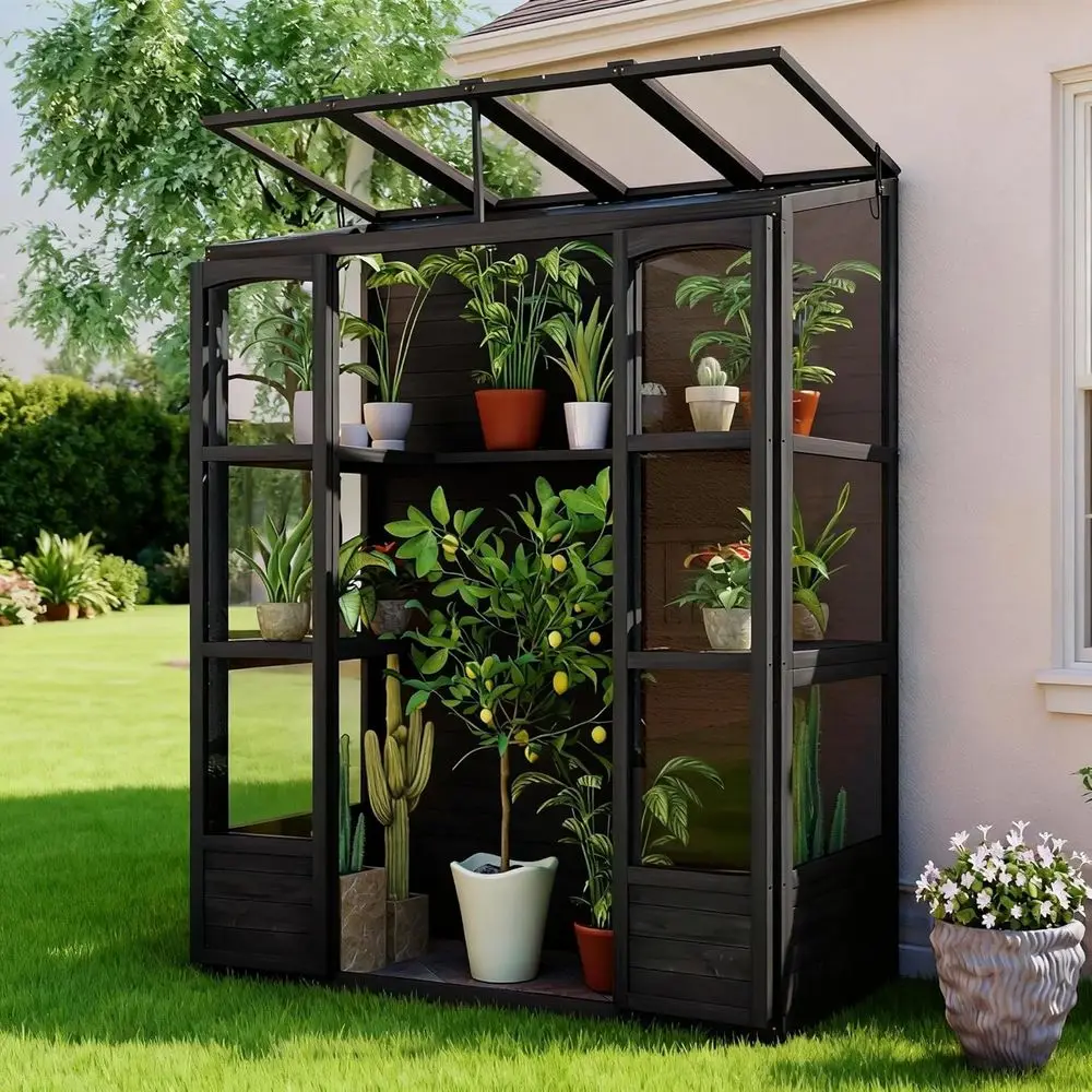 78-inch Outdoor Wooden Cold Frame Greenhouse, 4 Roof Openings, 2 Shelves, Durable Backyard Plant Shelter
78-inch Outdoor Wooden Cold Frame Greenhouse, 4 Roof Openings, 2 Shelves, Durable Backyard Plant Shelter