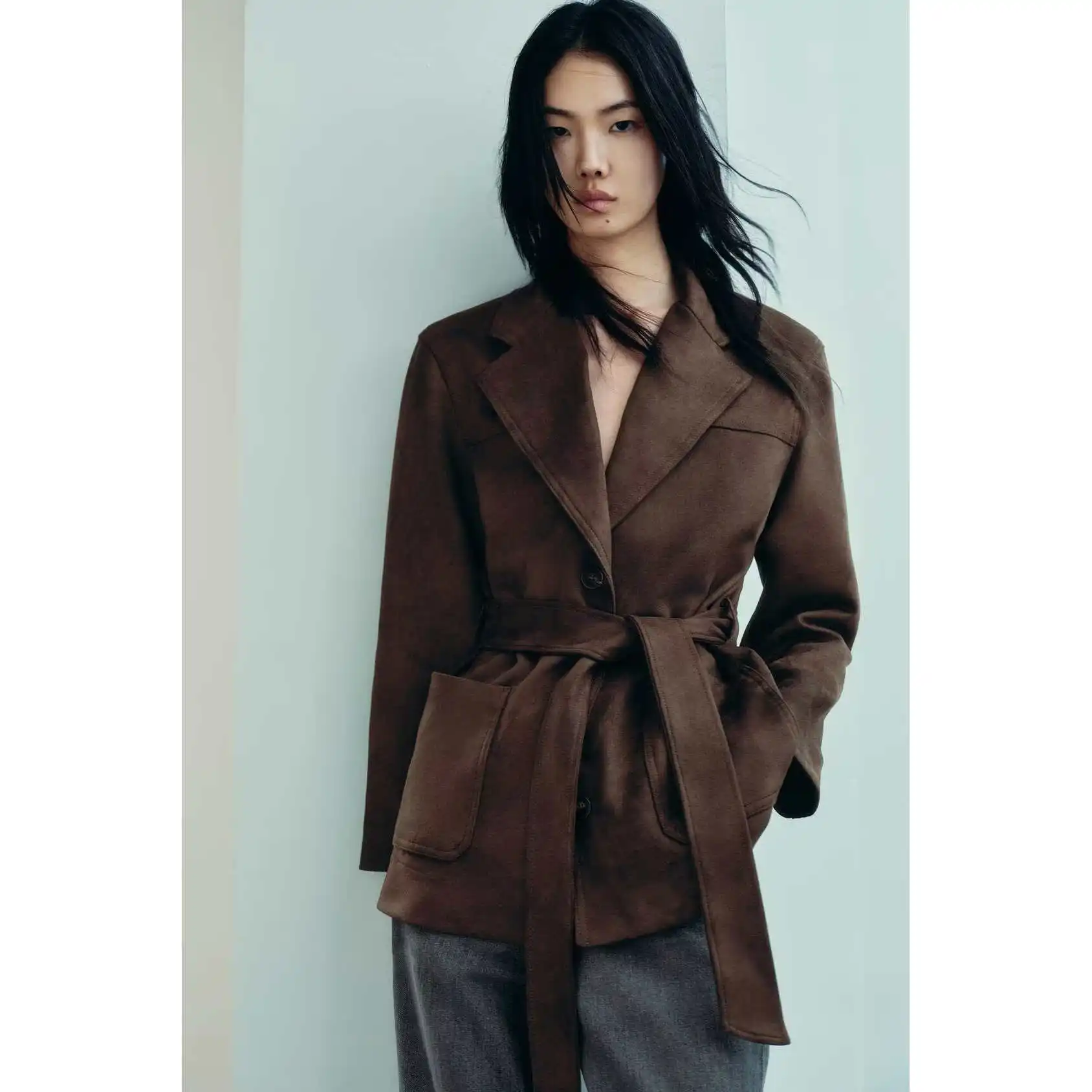 Faionable Faux Suede Effect Jaet with Belt Autumn New Arrival Women's Clothing ZBZR Warm Polyester Fiber ort Outerwear 
Faionable Faux Suede Effect Jaet with Belt Autumn New Arrival Women's Clothing ZBZR Warm Polyester Fiber ort Outerwear