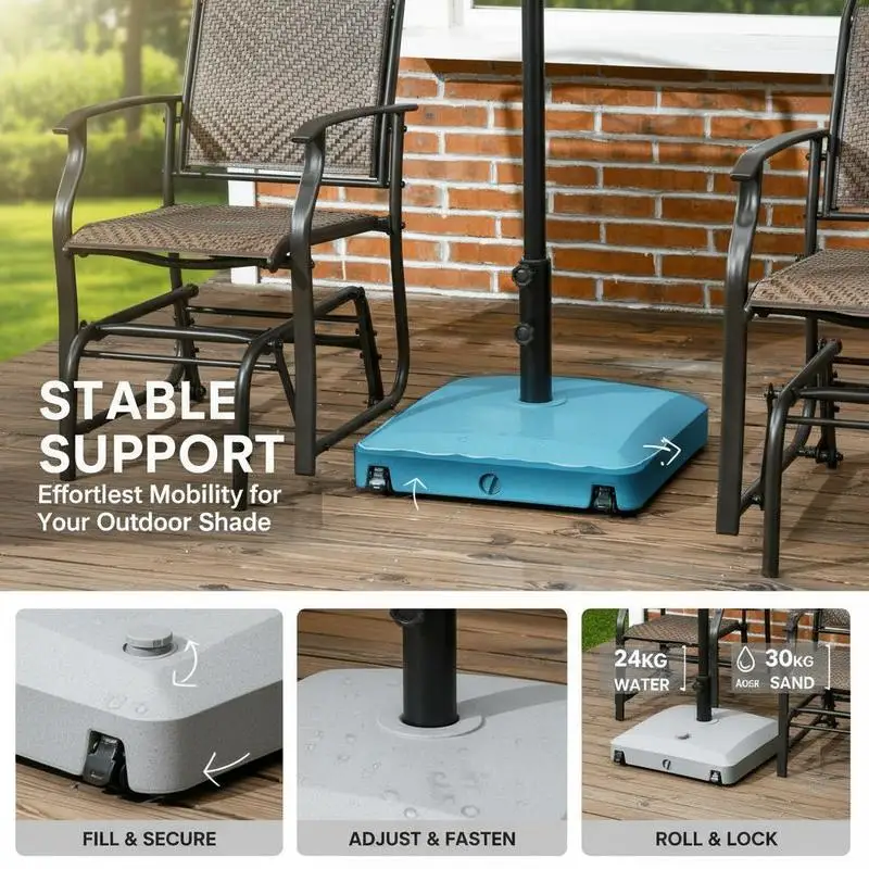 Garden Parasol Base Holder, 24kg Water or 30kg Sand Filled, Outdoor Market Umbrella Stand Weight with Wheels and Brakes, Grey
Garden Parasol Base Holder, 24kg Water or 30kg Sand Filled, Outdoor Market Umbrella Stand Weight with Wheels and Brakes, Grey