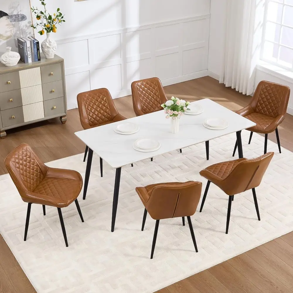 Set of 6 Leatherette Upholstered Dining Chairs with Thick Cushions and Adjustable Metal Legs for Kitchen or Living Room, Brown
Set of 6 Leatherette Upholstered Dining Chairs with Thick Cushions and Adjustable Metal Legs for Kitchen or Living Room, Brown