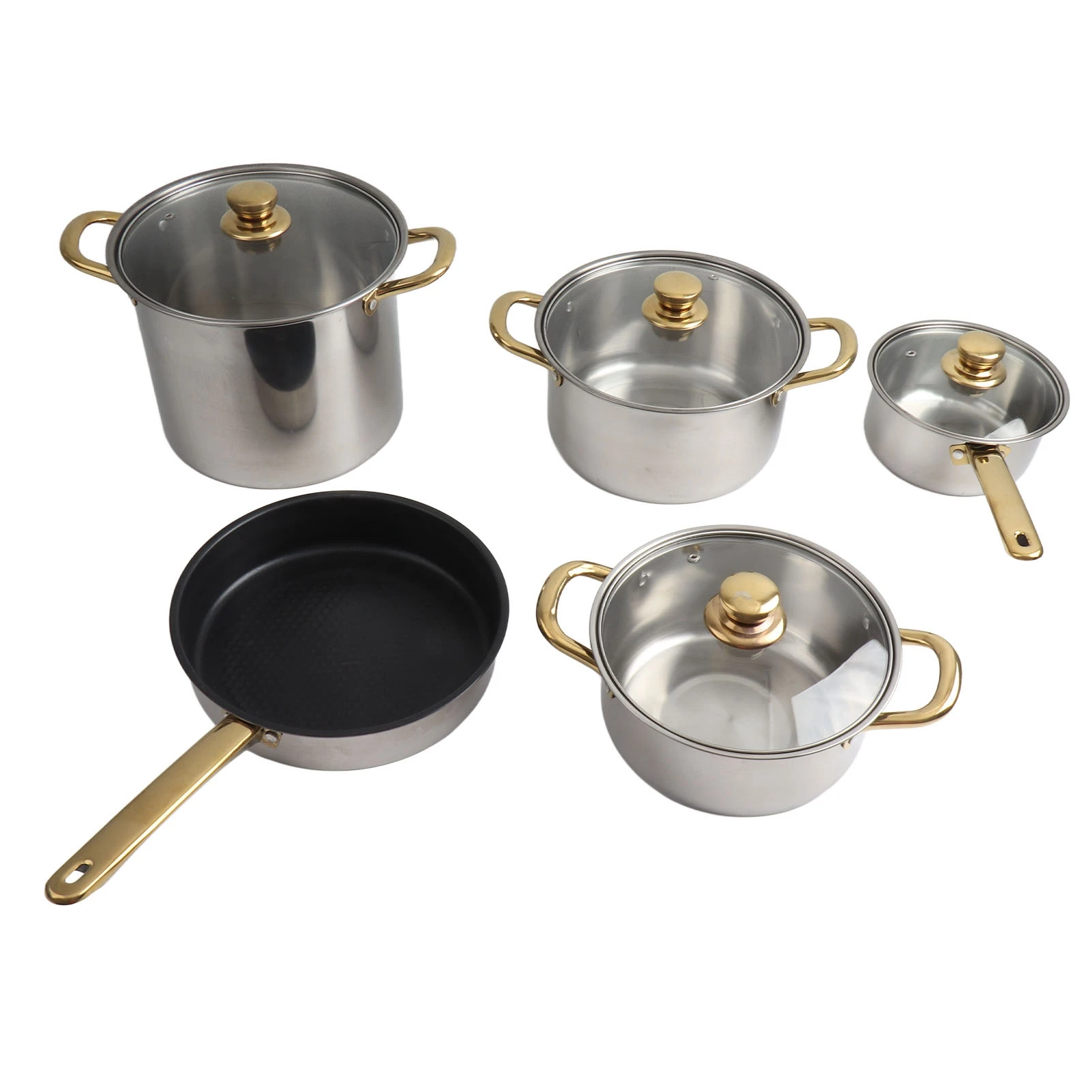 5Pcs/Set Stainless Steel Pots and Pans Kit Multifunctional Cookware Set Cooking Pots with Glass Lids Rust Resistant For Kitchen
5Pcs/Set Stainless Steel Pots and Pans Kit Multifunctional Cookware Set Cooking Pots with Glass Lids Rust Resistant For Kitchen