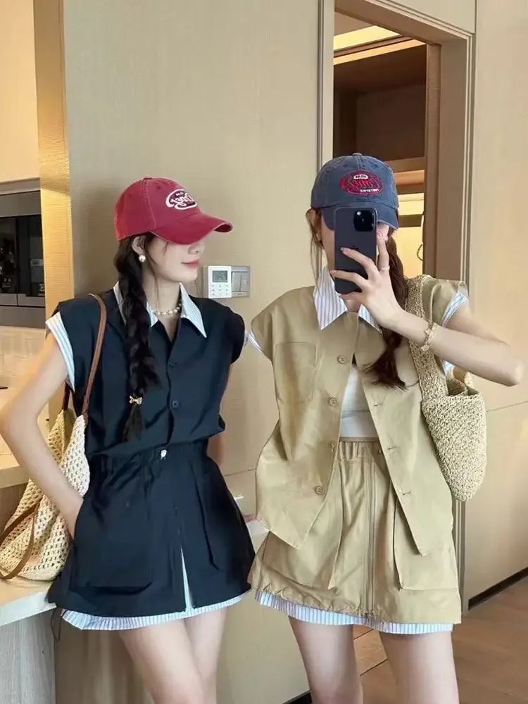2024 Summer New Women Two Piece Skirt Sets Niche Design Striped Patchwork Shirt Tops + A Line Mini Skirt Cargo Skirt Sets Outfit
2024 Summer New Women Two Piece Skirt Sets Niche Design Striped Patchwork Shirt Tops + A Line Mini Skirt Cargo Skirt Sets Outfit