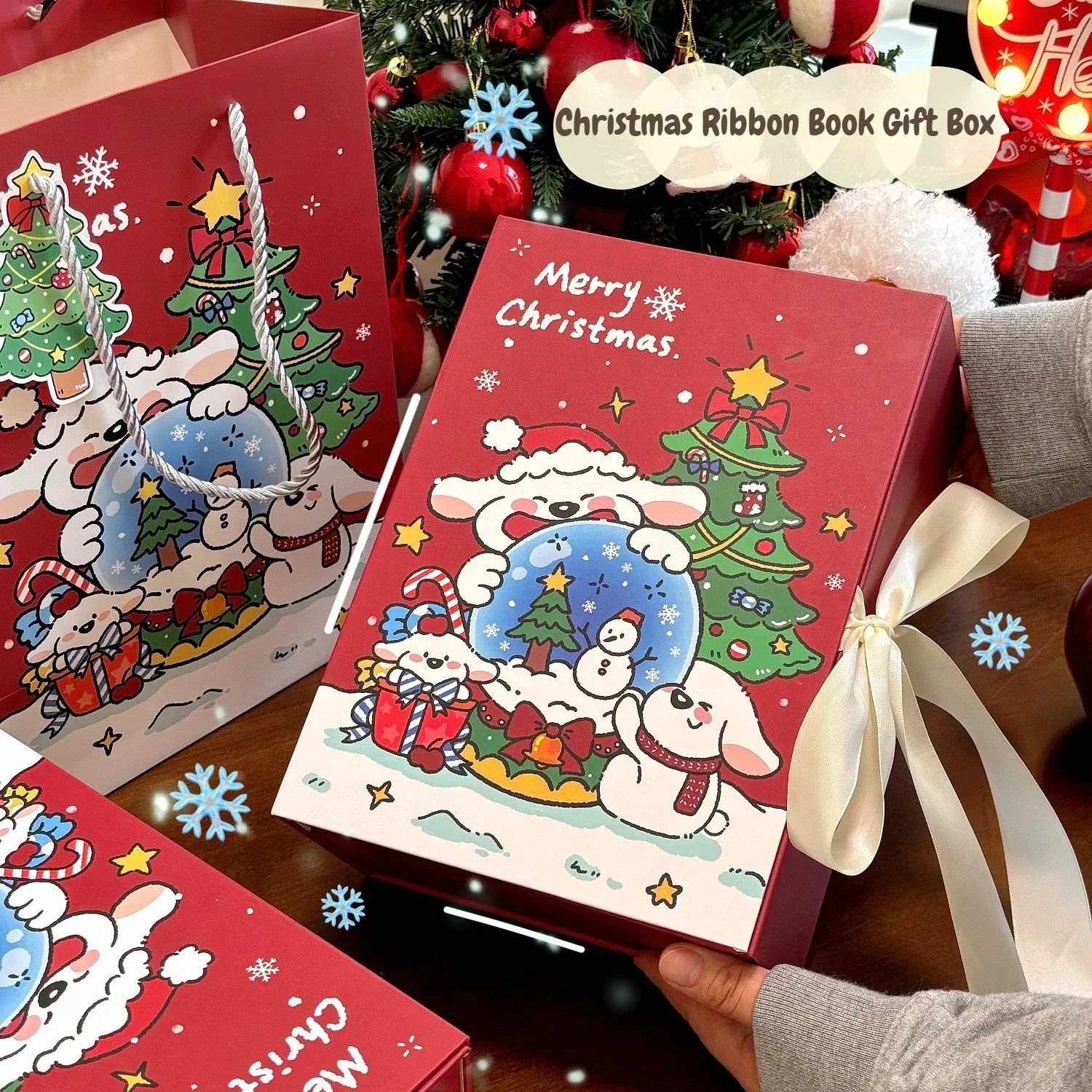 Christmas ribbon gift box, paper packaging box, cute cartoon dog gift box, Christmas Eve gift box
Christmas ribbon gift box, paper packaging box, cute cartoon dog gift box, Christmas Eve gift box