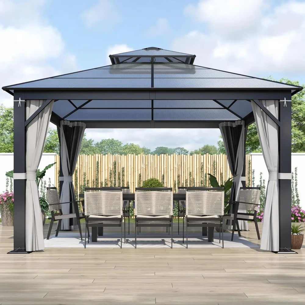 12x12FT Polycarbonate Hardtop Gazebo with Double Roof - Heavy-Duty Steel Frame Gazebo with Breathable Netting & Privacy Curtain
12x12FT Polycarbonate Hardtop Gazebo with Double Roof - Heavy-Duty Steel Frame Gazebo with Breathable Netting & Privacy Curtain