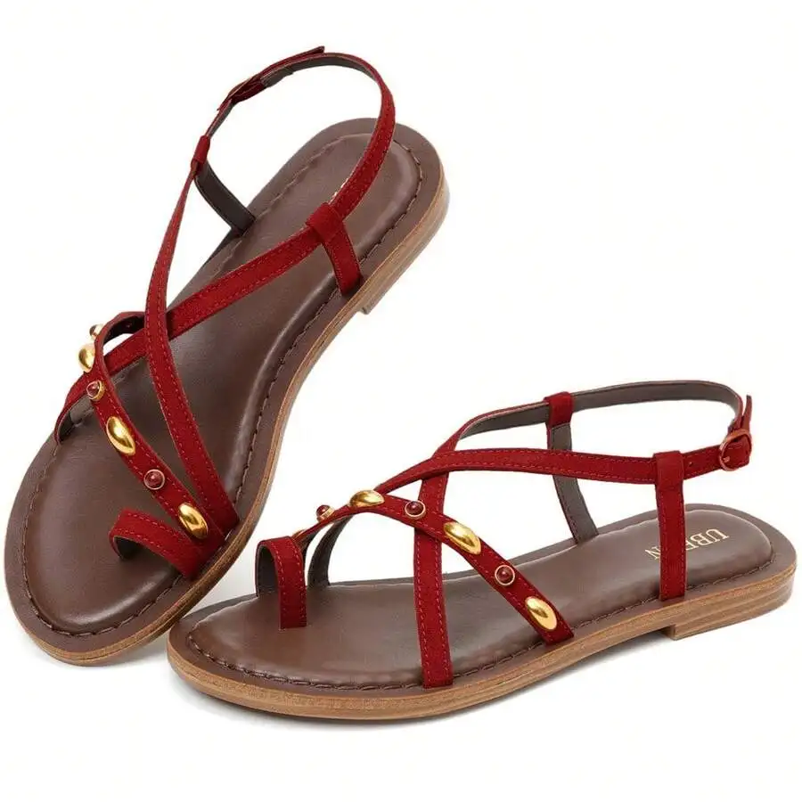 Women Flat Sandals Crisscross Strap Thong With Metal Details Bohemian Casual Summer Shoes
Women Flat Sandals Crisscross Strap Thong With Metal Details Bohemian Casual Summer Shoes