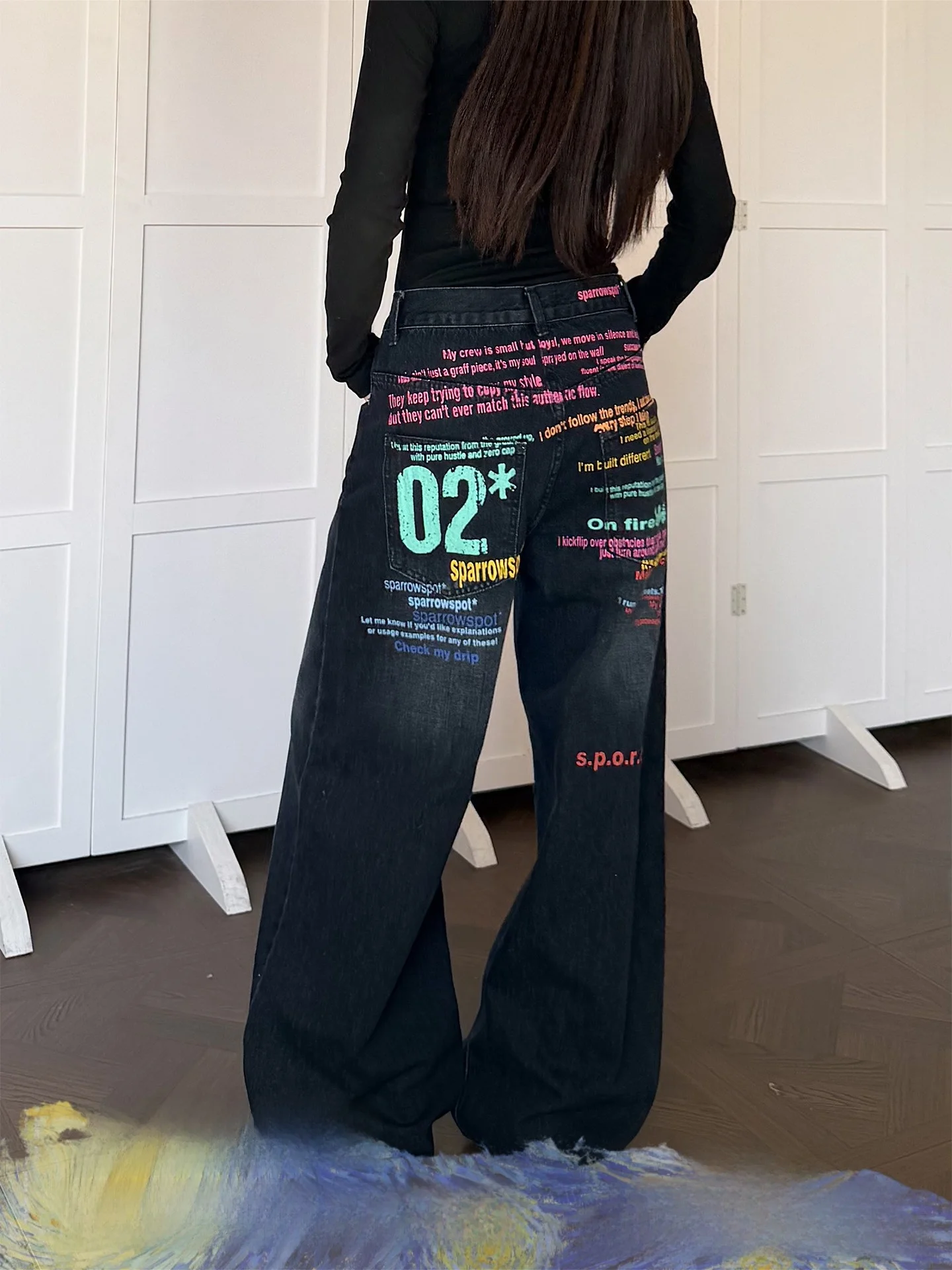 Don Cry Retro American Letter Print Design Wide Leg Jeans Loose Straight Cut Denim Pants for Women Casual Wear
Don Cry Retro American Letter Print Design Wide Leg Jeans Loose Straight Cut Denim Pants for Women Casual Wear