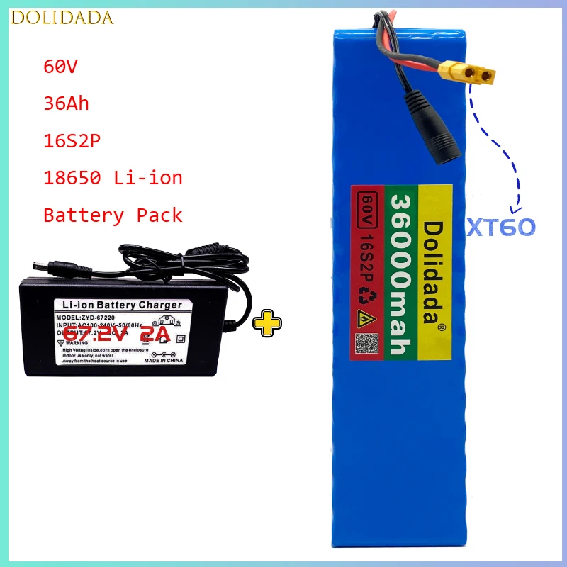 New 18650 Battery 16S2P 60V 36Ah Rechargeable Li-ion Battery Pack for Ebike Electric Bike Scooter with BMS 1000Watt Xt60 Plug
New 18650 Battery 16S2P 60V 36Ah Rechargeable Li-ion Battery Pack for Ebike Electric Bike Scooter with BMS 1000Watt Xt60 Plug