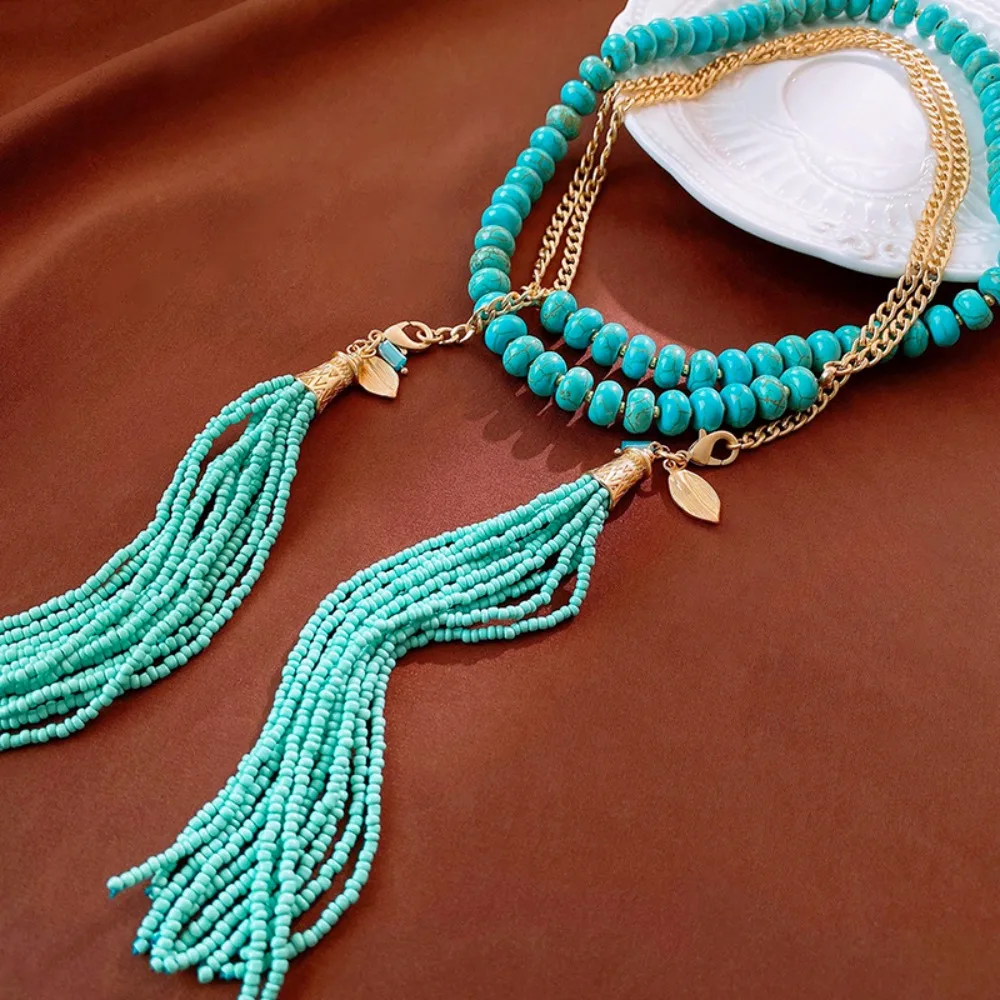 Hanging Neck Long Turquoise Necklace Tassel Pendant Turquoise Bohemian Waist Chain Green Blue Ethnic Style Sweater Chain Women
Hanging Neck Long Turquoise Necklace Tassel Pendant Turquoise Bohemian Waist Chain Green Blue Ethnic Style Sweater Chain Women