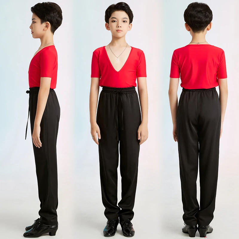 Latin Dance Training Clothes Boys Short Sleeve V-Neck Top Red Tops Black Trousers Rumba Practice Wear Dancer Training Set 2784
Latin Dance Training Clothes Boys Short Sleeve V-Neck Top Red Tops Black Trousers Rumba Practice Wear Dancer Training Set 2784