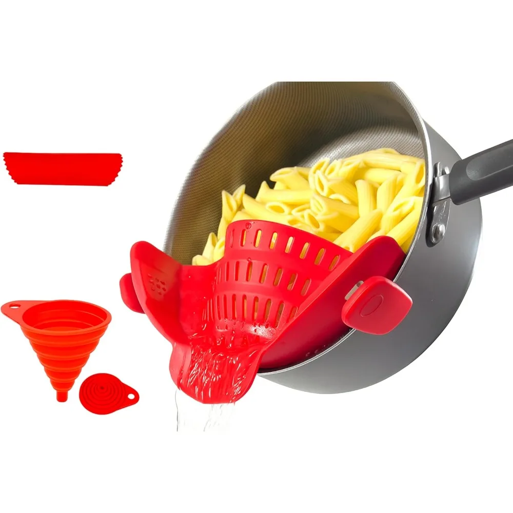 Силиконовое сито с зажимом для всех кастрюль и сковородок, сито для макарон, плюс силиконовая складная воронка и очистка чеснока - 3 упаковки - спа
Силиконовое сито с зажимом для всех кастрюль и сковородок, сито для макарон, плюс силиконовая складная воронка и очистка чеснока - 3 упаковки - спа