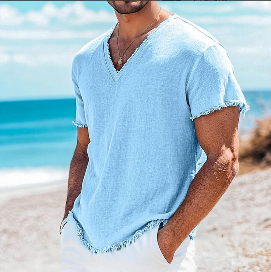 Summer Men's Retro V-neck Cotton Linen Shirts New Hawaii Casual Short Sleeve Beach Shirts Outdoors Personalized Men's T-shirt
Summer Men's Retro V-neck Cotton Linen Shirts New Hawaii Casual Short Sleeve Beach Shirts Outdoors Personalized Men's T-shirt