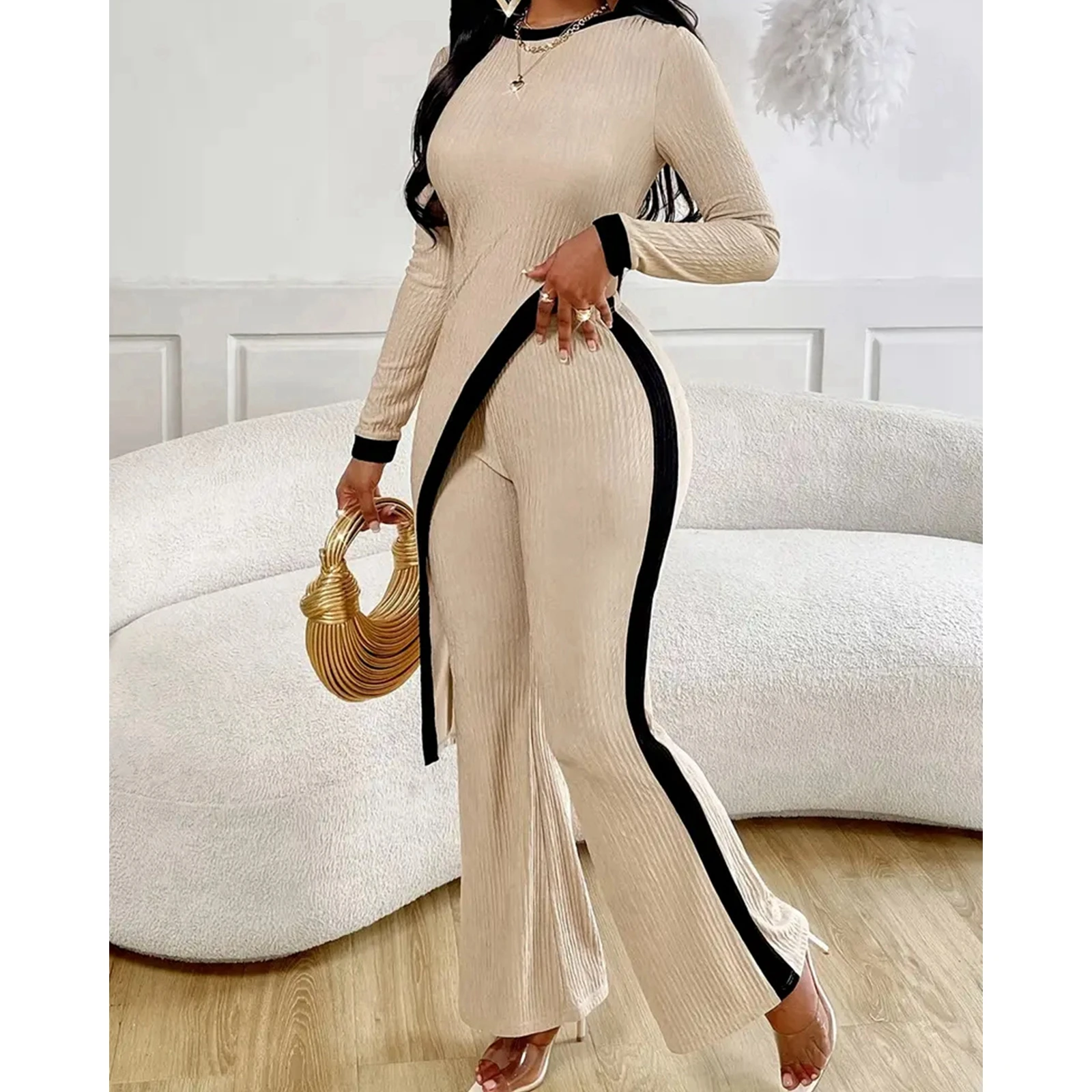 Fashion Women Colorblock Two-Piece Casual Suit Spring Outfits Long Sleeve Asymmetric Top & wide Leg Pants Set Elegant Suit Set
Fashion Women Colorblock Two-Piece Casual Suit Spring Outfits Long Sleeve Asymmetric Top & wide Leg Pants Set Elegant Suit Set