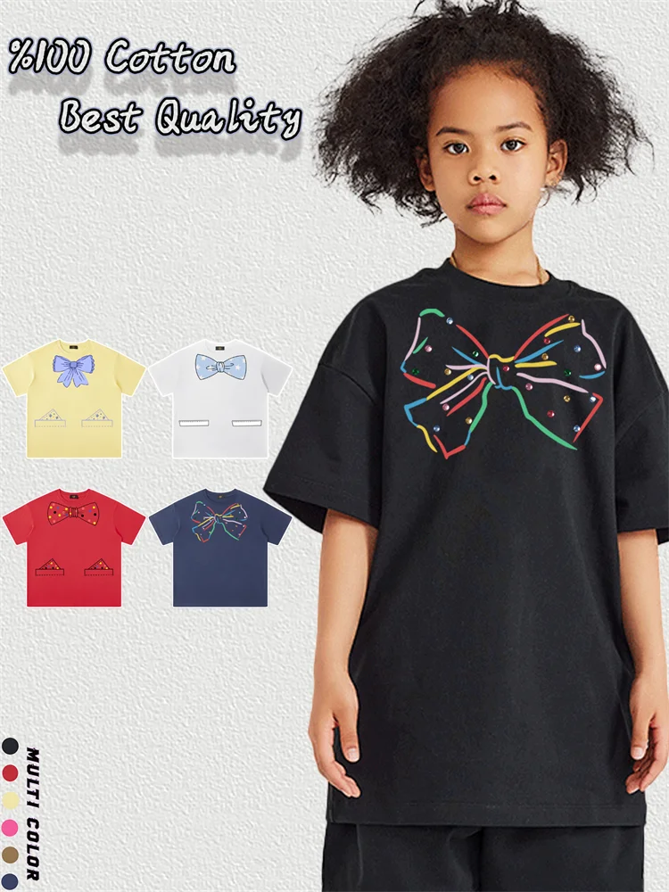 Cute Bow T-shirt Baby Girls Summer Clothes Bow Tie Print Short sleeve Cotton Tees Kids Fashion Casual Wear Child Round Neck Top
Cute Bow T-shirt Baby Girls Summer Clothes Bow Tie Print Short sleeve Cotton Tees Kids Fashion Casual Wear Child Round Neck Top