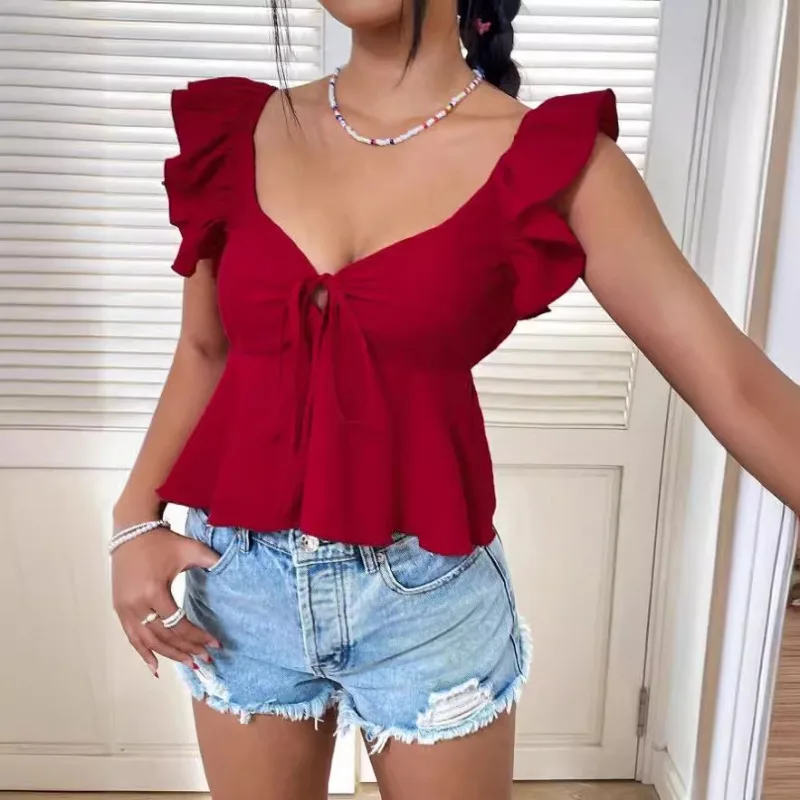 Summer Casual New Ruffle Leaf Edge Chest-wrapped Shirt
Summer Casual New Ruffle Leaf Edge Chest-wrapped Shirt