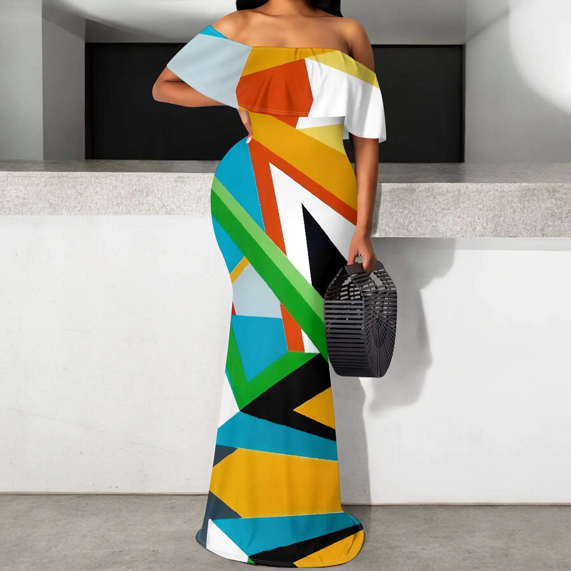 Colorblock Geometric Maxi Dress S-3XL Off Shoulder Ruffle Style Bodycon Fit for Pride Parade, Art Fest or Summer Street Look
Colorblock Geometric Maxi Dress S-3XL Off Shoulder Ruffle Style Bodycon Fit for Pride Parade, Art Fest or Summer Street Look