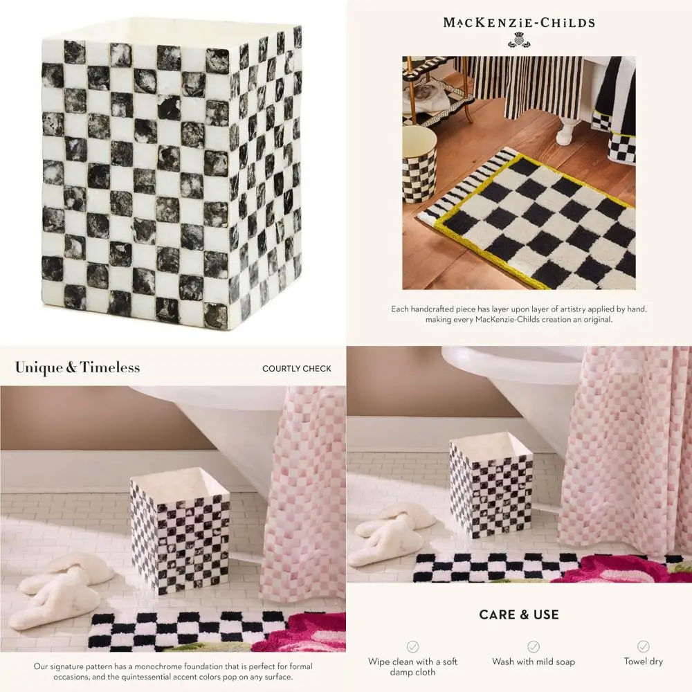 Decorative Capiz Waste Bin for Bathroom and Bedroom, Elegant Black and White Courtly Check Pattern, Trash Can with Long-Lasting
Decorative Capiz Waste Bin for Bathroom and Bedroom, Elegant Black and White Courtly Check Pattern, Trash Can with Long-Lasting