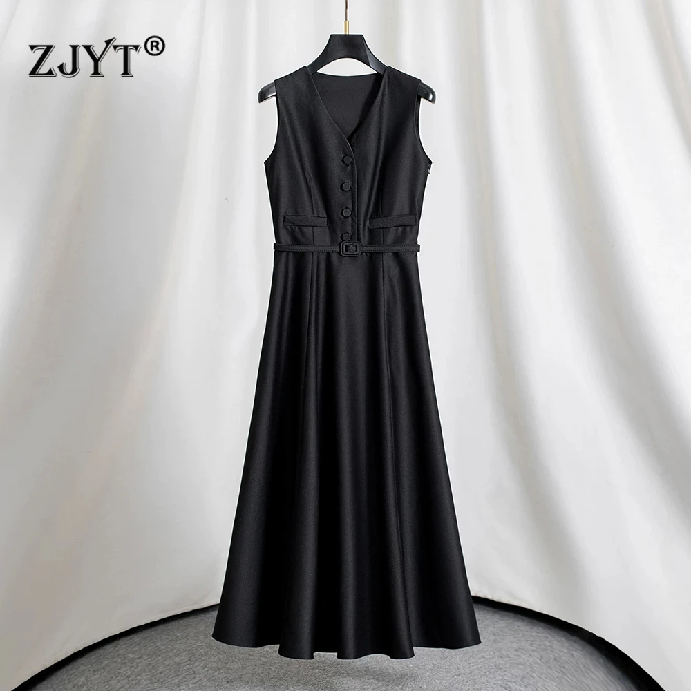 ZJYT Summer Elegant Long Sleeveless Black Dress for Women 2026 New V Neck Brief Casual Party Tank Dresses Ladies Vestidos Formal
ZJYT Summer Elegant Long Sleeveless Black Dress for Women 2026 New V Neck Brief Casual Party Tank Dresses Ladies Vestidos Formal