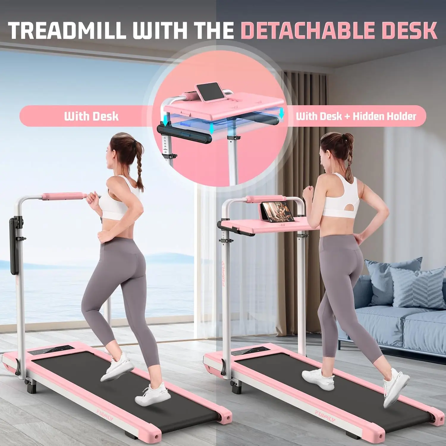 Walking Pad Treadmill with Desk Workstation, Incline Foldable Treadmill with Handrail, 300lbs Capacity, 3 Control Methods
Walking Pad Treadmill with Desk Workstation, Incline Foldable Treadmill with Handrail, 300lbs Capacity, 3 Control Methods