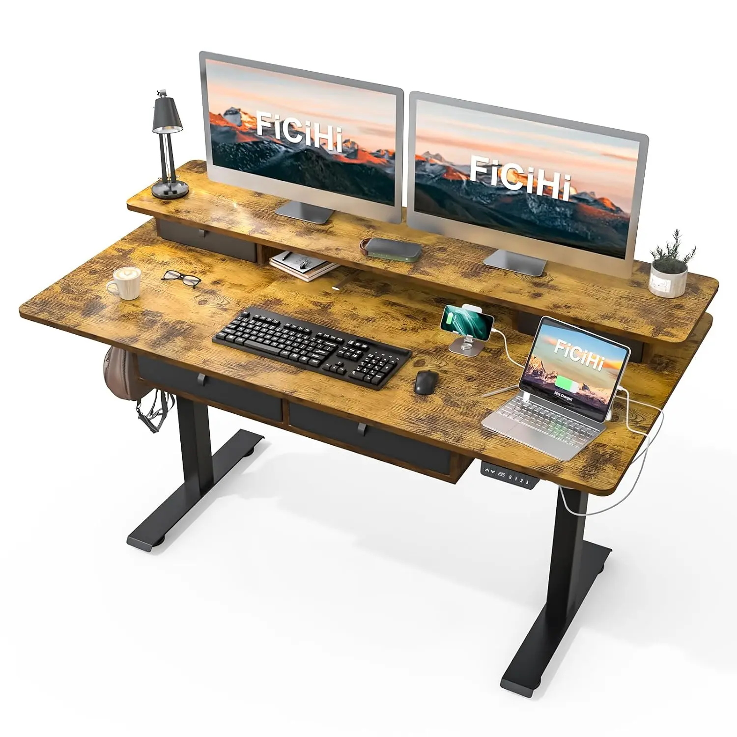 Height Adjustable Electric Desk 4 Drawers 63x30in Two Tier 3 Memory USB Port Monitor Riser Home Office, Customized
Height Adjustable Electric Desk 4 Drawers 63x30in Two Tier 3 Memory USB Port Monitor Riser Home Office, Customized