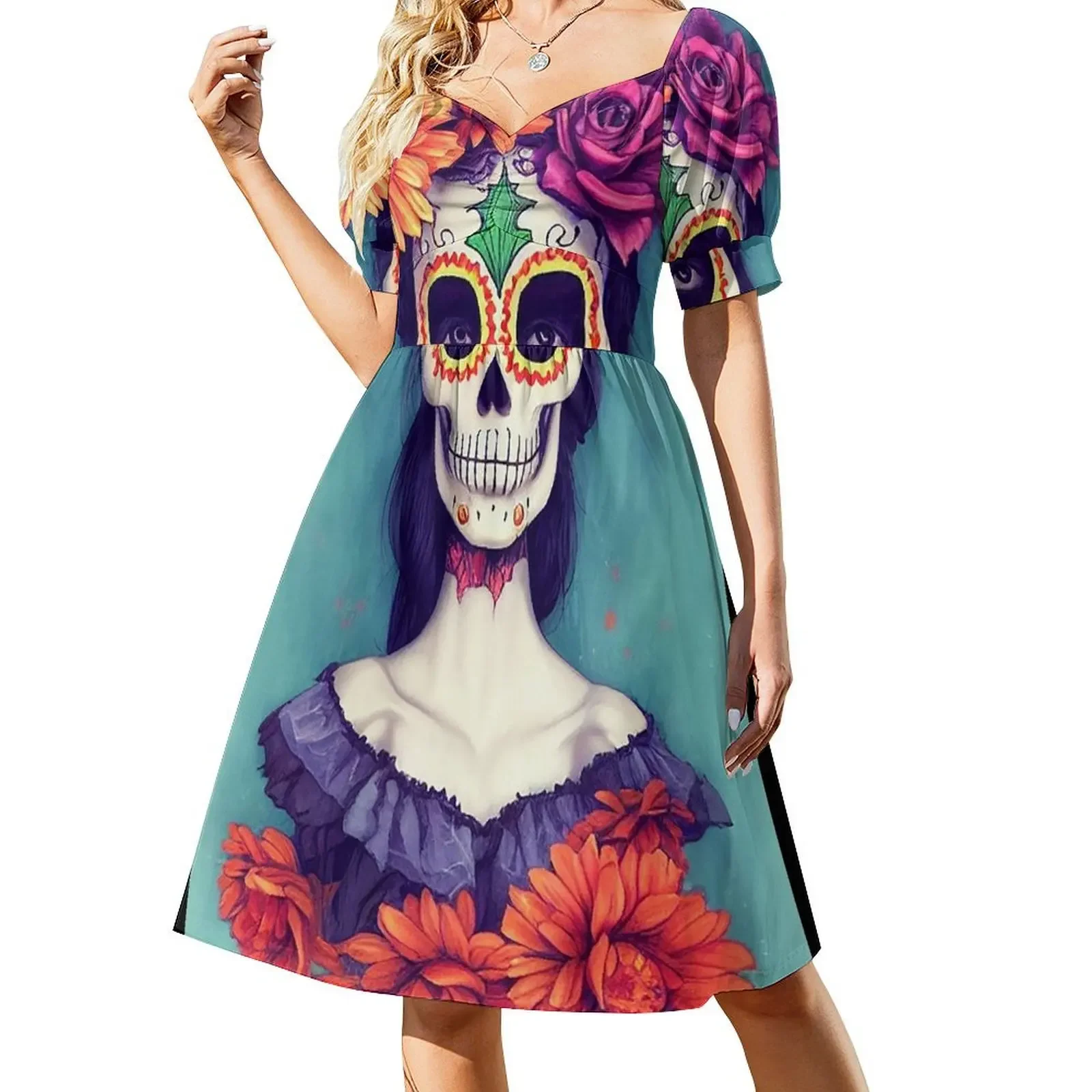 SUGAR SKULL FLOWER PORTRAIT Short-Sleeved Dress dress summer Beachwear women's luxury party dress
SUGAR SKULL FLOWER PORTRAIT Short-Sleeved Dress dress summer Beachwear women's luxury party dress