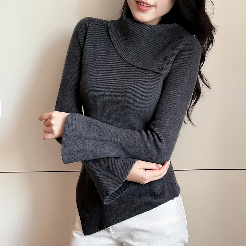 2026,New,European,Clothes,Fall,Winter,Sweater,Chic,Sexy,Button,Turn-down collar,Women,Long Sleeve,Knitted,Irregular,Tops,511008
2026,New,European,Clothes,Fall,Winter,Sweater,Chic,Sexy,Button,Turn-down collar,Women,Long Sleeve,Knitted,Irregular,Tops,511008