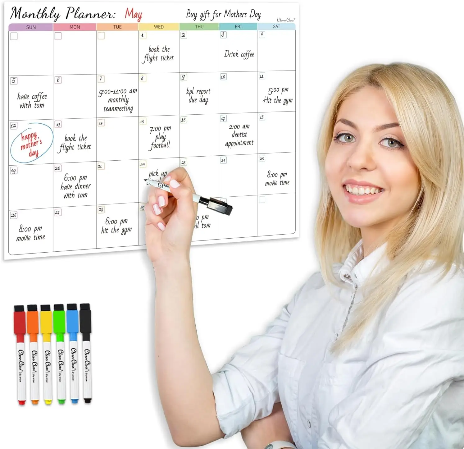 Reusable Dry Erase Calendar for Fridge - Sticks to Smooth Surfaces, 6 Markers Included, Shipped Flat
Reusable Dry Erase Calendar for Fridge - Sticks to Smooth Surfaces, 6 Markers Included, Shipped Flat
