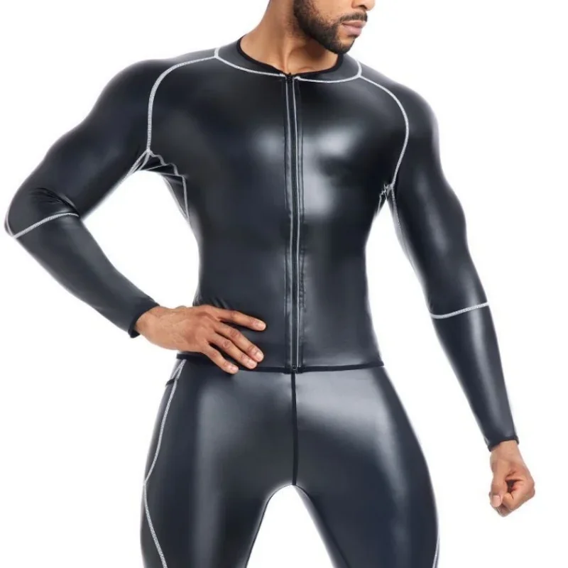 Mens T-Shirt Faux Leather Long Sleeve Tops Slimming Shirt motorcycle suit Fitness White Splicing Leather Jackets Leather Pants
Mens T-Shirt Faux Leather Long Sleeve Tops Slimming Shirt motorcycle suit Fitness White Splicing Leather Jackets Leather Pants