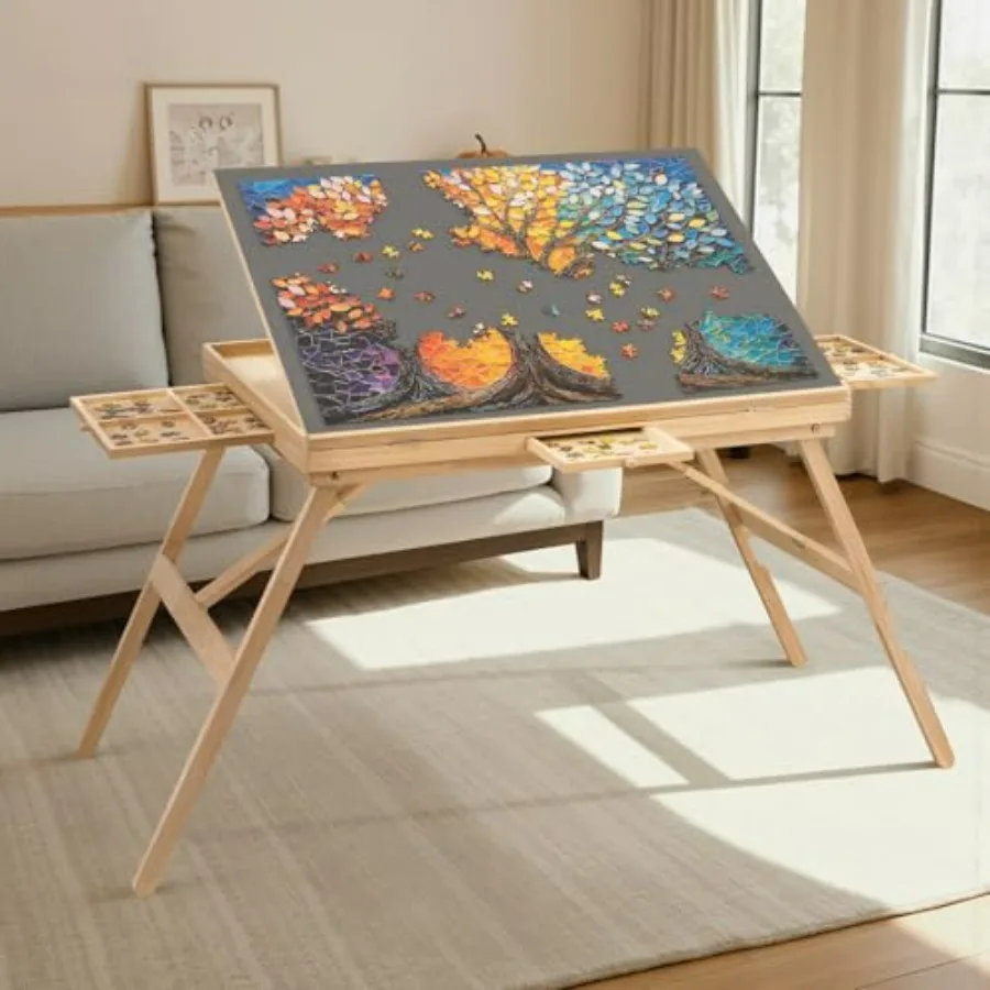 Jigsaw Puzzle Table for Adults, Wood, Natural, 27.6 Tall with Drawers and 5-Tilting-Angle Adjustable Board
Jigsaw Puzzle Table for Adults, Wood, Natural, 27.6 Tall with Drawers and 5-Tilting-Angle Adjustable Board