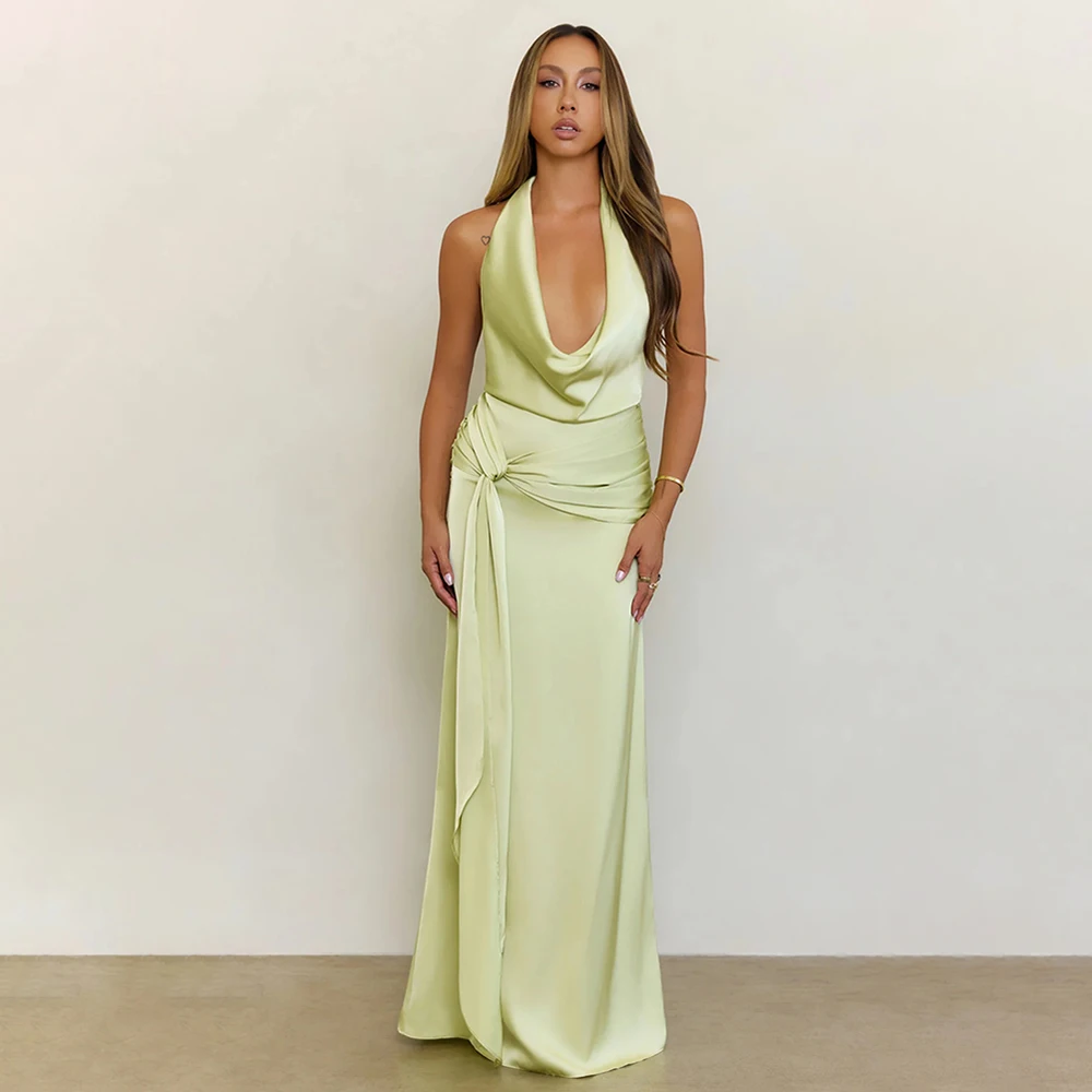 Halter V Neck Evening Dresses Sleeveless Pleated Women's Formal Evening Gowns Elegant Backless Prom Dress Vestidos De Fiesta
Halter V Neck Evening Dresses Sleeveless Pleated Women's Formal Evening Gowns Elegant Backless Prom Dress Vestidos De Fiesta