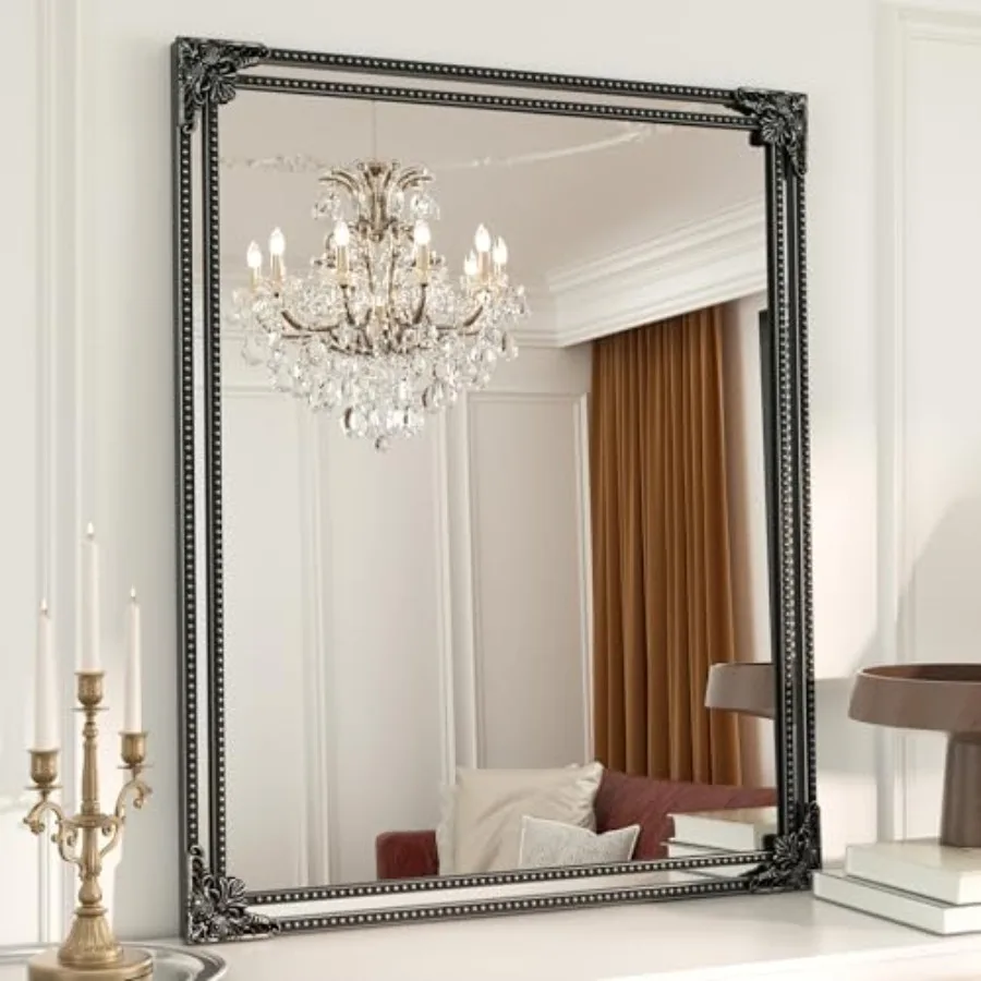 Vintage mirror for wall: 30 x 36 antique rectangular black metal frame, Baroque style, HD shatterproof glass, ideal for mantle,
Vintage mirror for wall: 30 x 36 antique rectangular black metal frame, Baroque style, HD shatterproof glass, ideal for mantle,