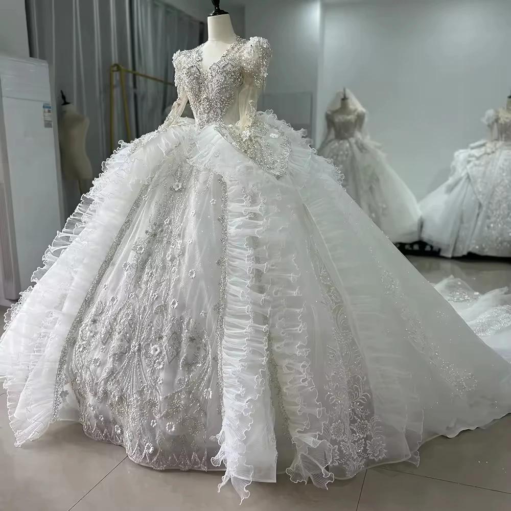 Vestidos Boda V-Neck Long Sleeve Wedding Dress Lace Up Keyhole Back Beading Crystal Embroidery Ball Gown Bridal Dress
Vestidos Boda V-Neck Long Sleeve Wedding Dress Lace Up Keyhole Back Beading Crystal Embroidery Ball Gown Bridal Dress