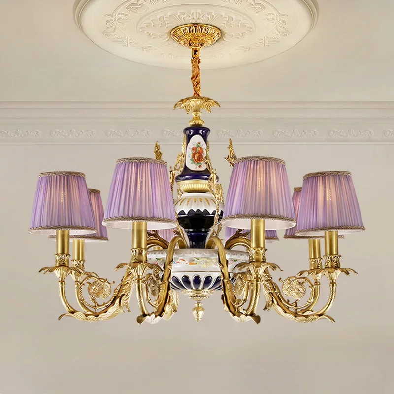 French Brass Fabric Chandelier Villa Hotel Living Room Dining Lamp Classic Country Bedroom Hand Painted Ceramic Pendant Light
French Brass Fabric Chandelier Villa Hotel Living Room Dining Lamp Classic Country Bedroom Hand Painted Ceramic Pendant Light