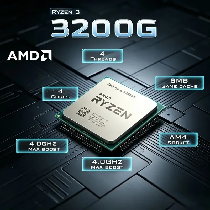 Integrated Radeon Vega 8 Graphics AMD Ryzen 3 3200G 3.6GHz Quad-Core 4-Thread 65W AM4 Desktop Gaming Processor
Integrated Radeon Vega 8 Graphics AMD Ryzen 3 3200G 3.6GHz Quad-Core 4-Thread 65W AM4 Desktop Gaming Processor