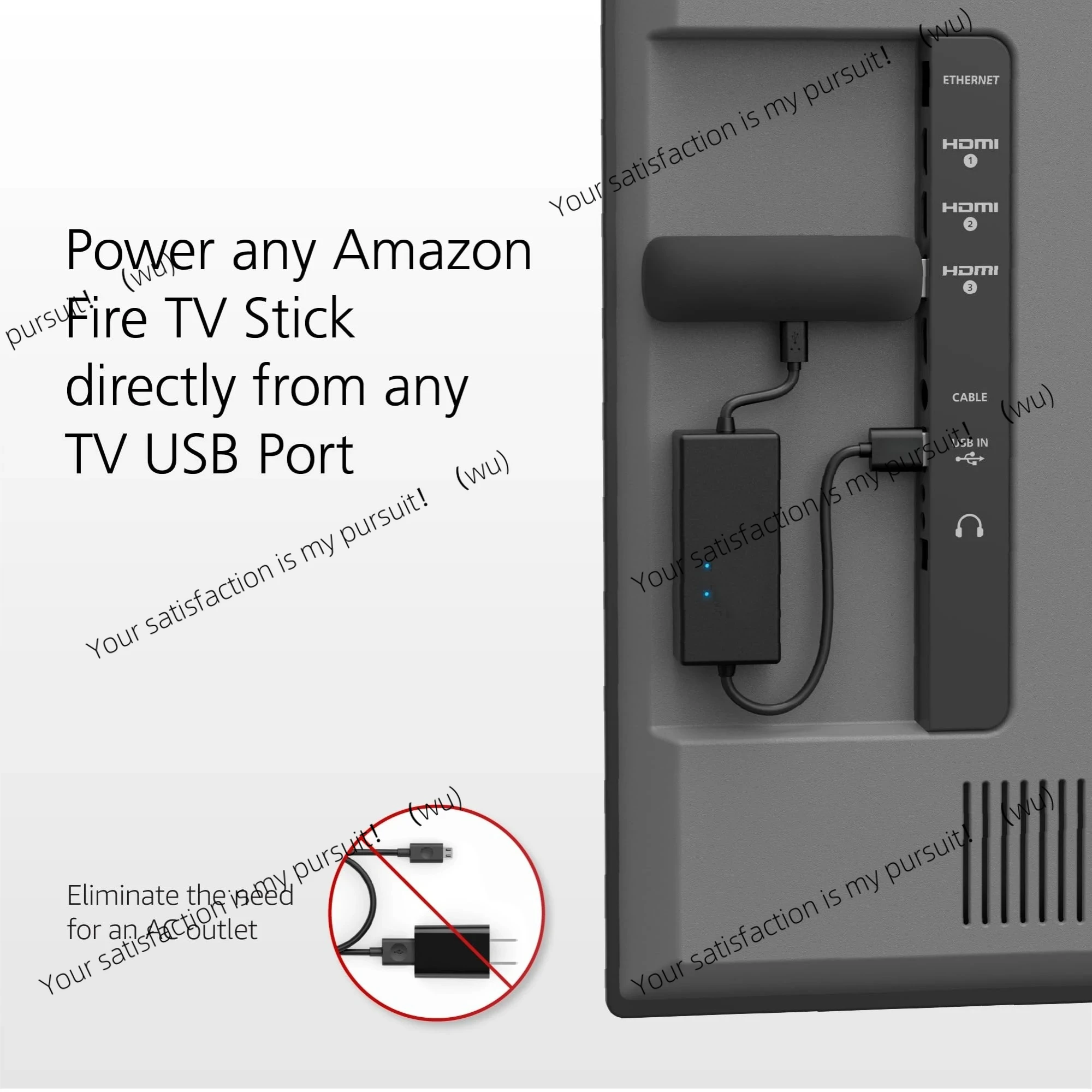 Power cord adapter for fire TV stick, power directly from TV USB port Fire TV stick (no AC adapter required)
Power cord adapter for fire TV stick, power directly from TV USB port Fire TV stick (no AC adapter required)
