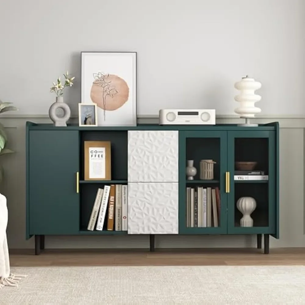 Modern Kitchen Pantry Storage Cabinet, 55" Coffee Bar Storage Cabinet with 2 Drawers, 2 Open Storage Compartment & 2 Glass Doors
Modern Kitchen Pantry Storage Cabinet, 55" Coffee Bar Storage Cabinet with 2 Drawers, 2 Open Storage Compartment & 2 Glass Doors