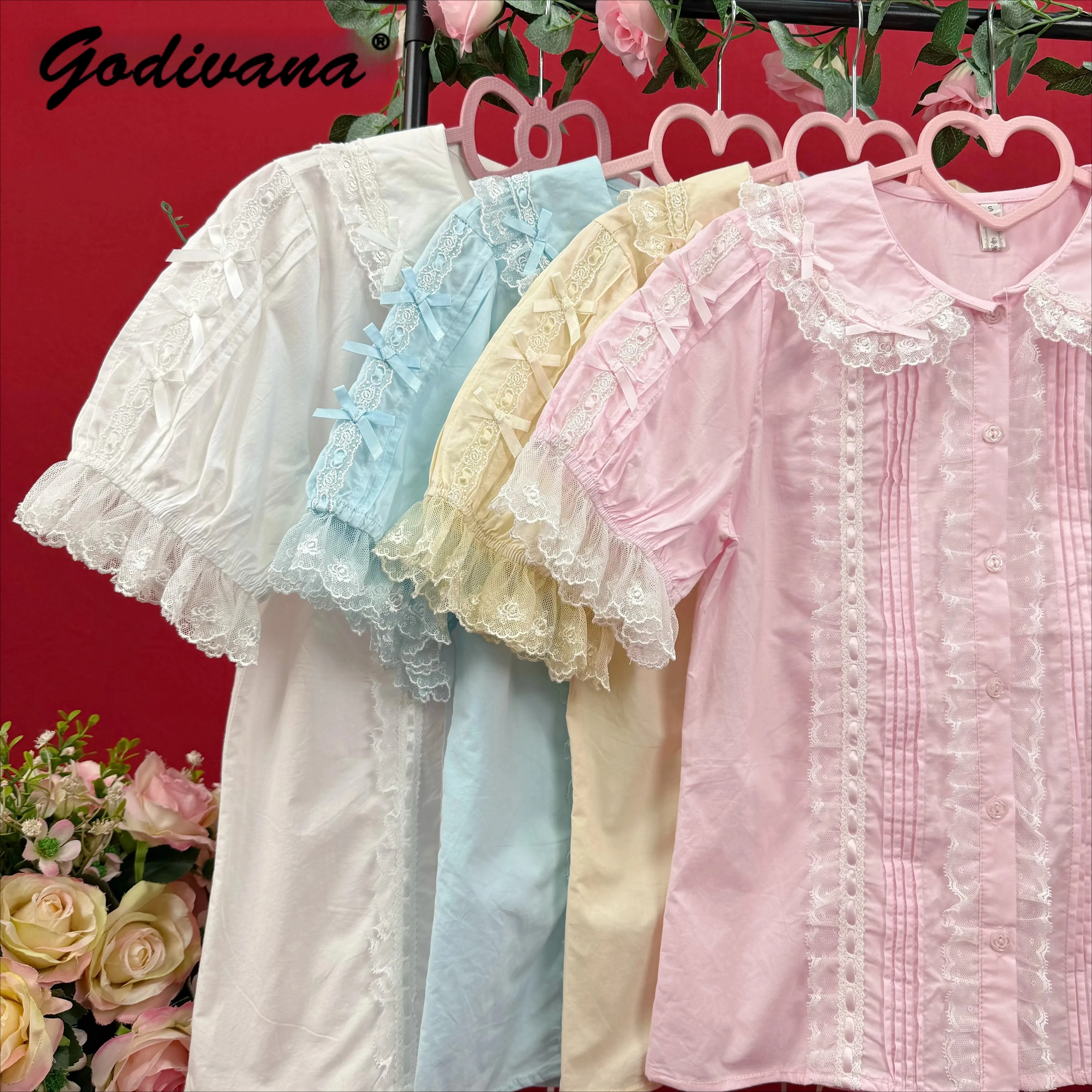 New Summer Sweet Doll Collar Lace Splicing Short-sleeved Shirt Solid Color Girls Women's Inner Shirt Top Lolita Blouses
New Summer Sweet Doll Collar Lace Splicing Short-sleeved Shirt Solid Color Girls Women's Inner Shirt Top Lolita Blouses